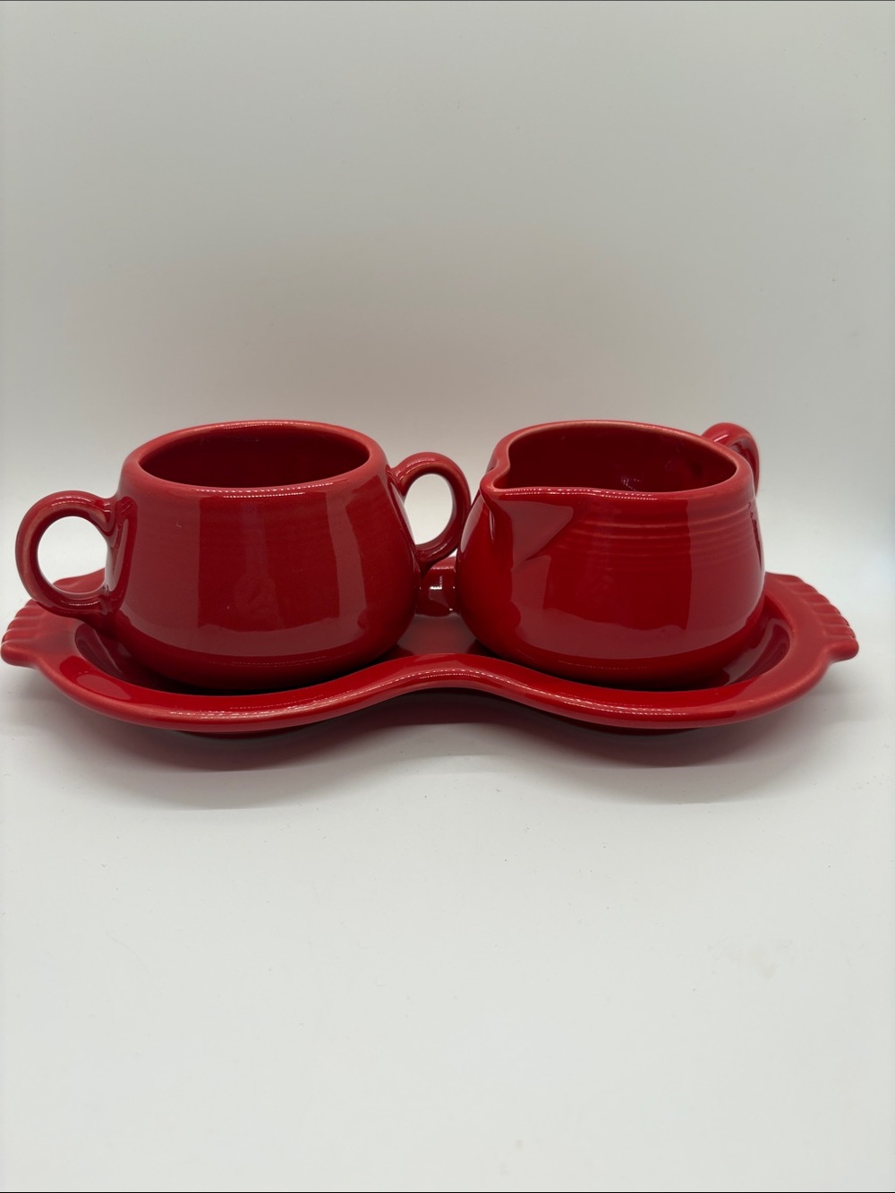 Fiestaware Red Creamer and Sugar Set with Tray